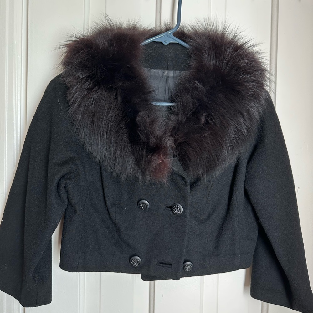 Vintage Wool crop coat with fur and matching skirt